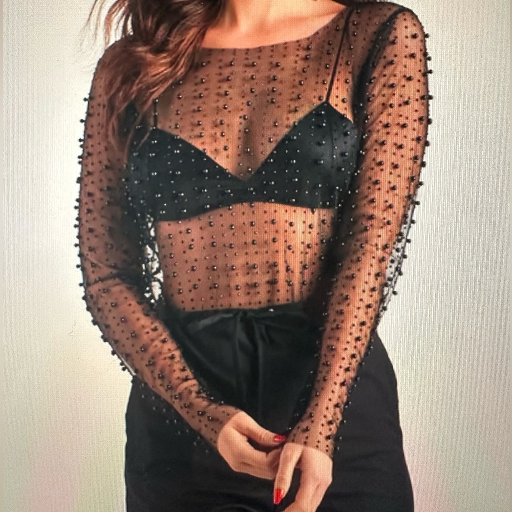 Beautifully Beaded Mesh Crop Top